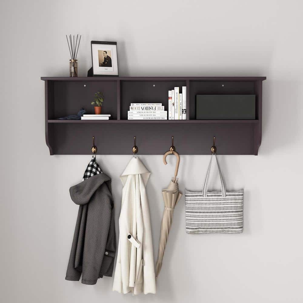 38.6 in. W x 7.9 in. D Black Wall Mounted Coat Rack with 4 Dual Hooks Woode