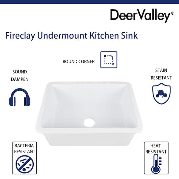 DeerValley Glen 27 x 19 Fireclay Rectangular Undermount Kitchen Sink - White