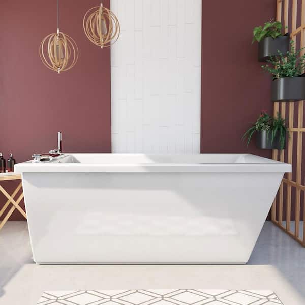 Levantine 60 in. W x 36 in. D Fiberglass Freestanding Flatbottom Soaking Bathtub in White