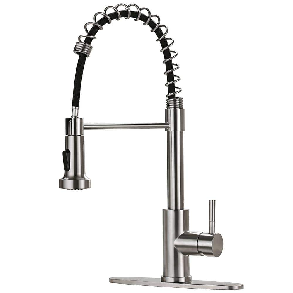 Spring Single Handle Pull Down Kitchen Faucet w/2-Advanced Sprayer,Pull Out Spray Wand in Stainless Steel Brushed Nickel -  ruiling, ATKH-3203-LS