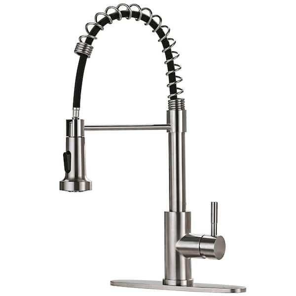 Spring Single Handle Pull Down Kitchen Faucet w/2-Advanced Sprayer,Pull Out Spray Wand in Stainless Steel Brushed Nickel