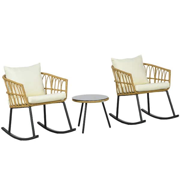 Tenleaf 3-Piece Black Metal Patio Conversation Set with Cream White Cushions