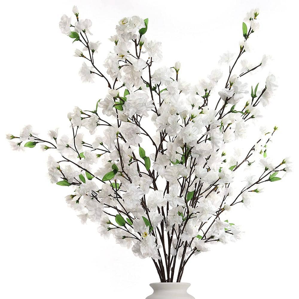 36-Inch White Silk Cherry Blossom Branches for Elegant Decor