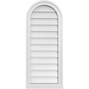 16 in. x 38 in. Round Top Surface Mount PVC Gable Vent: Decorative with Brickmould Sill Frame