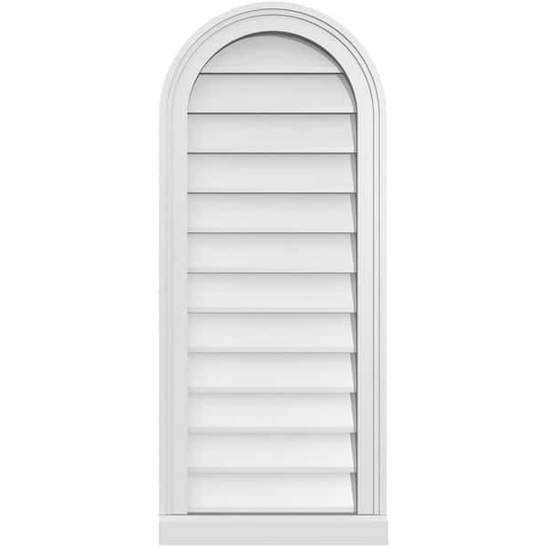 Ekena Millwork 16 in. x 38 in. Round Top Surface Mount PVC Gable Vent: Decorative with Brickmould Sill Frame