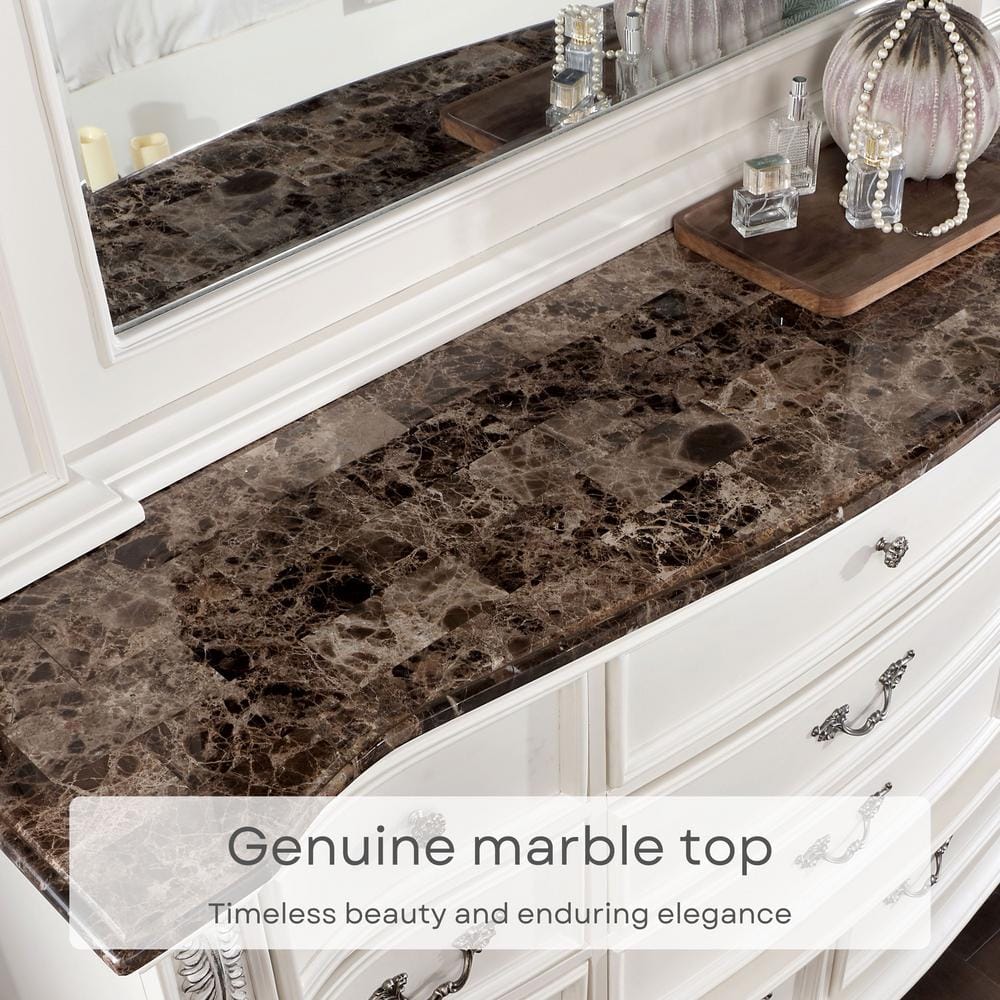 Florince Pearl White 68" Dresser with Genuine Marble Top