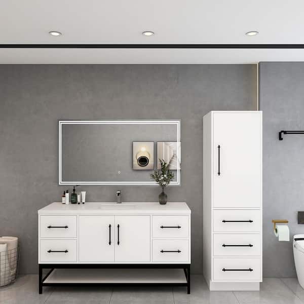 Victoria 59 in. W x 20 in. D x 35 in. H Single Sink Freestanding Frame Bath Vanity in Gloss White with White Acrylic Top