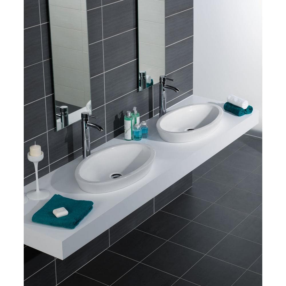 White Oval Ceramic Wall-Mount Drop-In Bathroom Sink