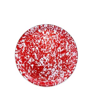 15.5 in. Red Swirl Enamelware Round Serving Tray