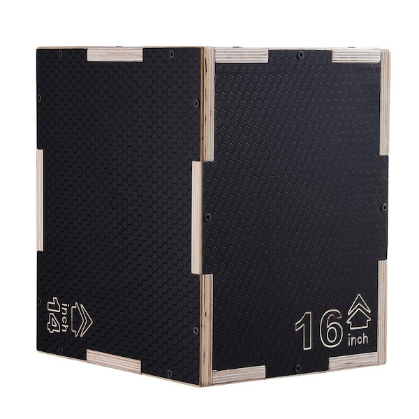 SKYSHALO 3 in 1 Plyometric Jump Box, 16/14/12 in. Wooden Plyo Box, Platform and Jumping Agility Box, for Home Gym Training, black