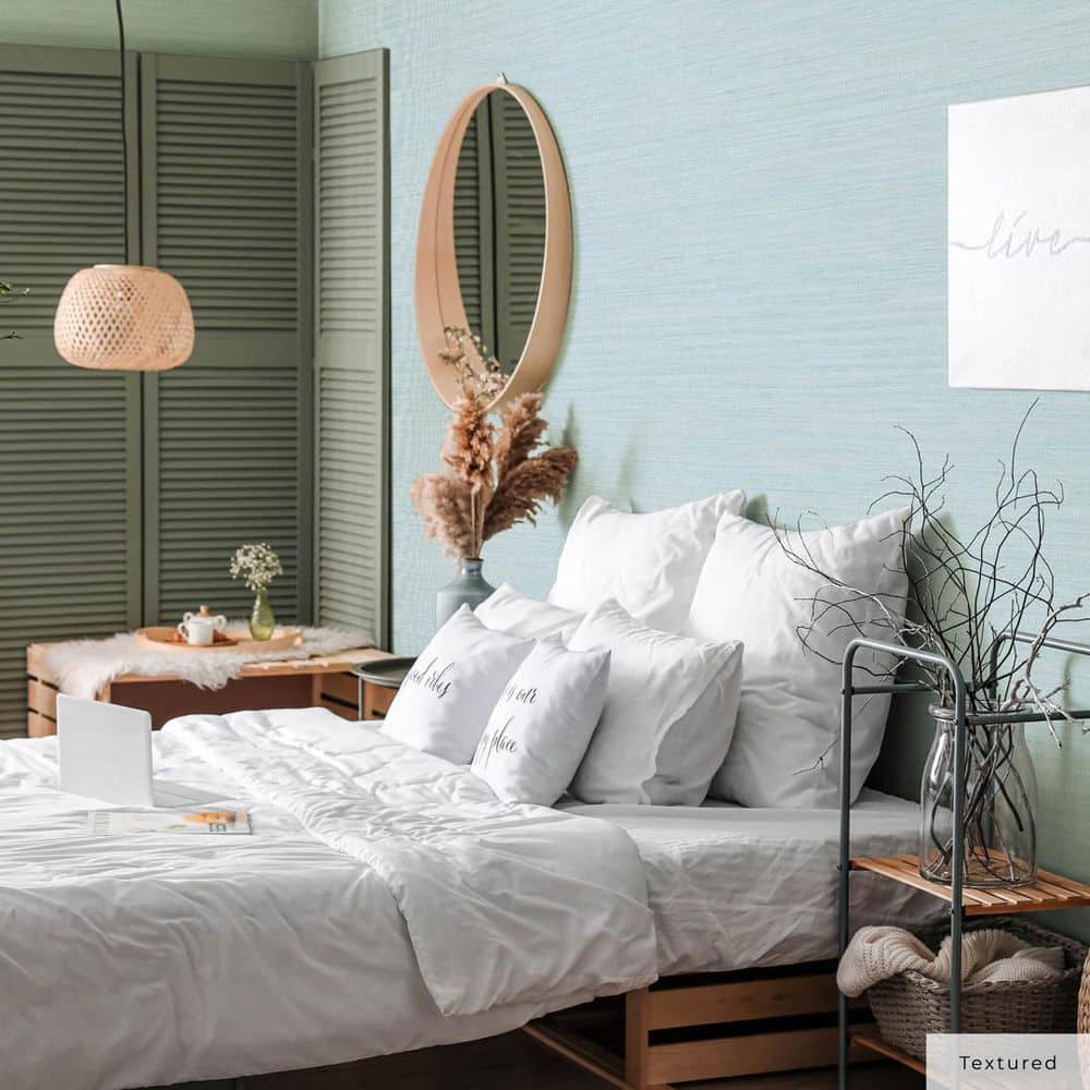 Seaglass Blue Faux Grasscloth Peel and Stick Wallpaper