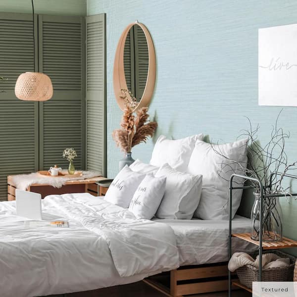 Seaglass Faux Horizontal Grasscloth Vinyl Peel and Stick Textured Wallpaper Roll (Covers 28 sq. ft.)