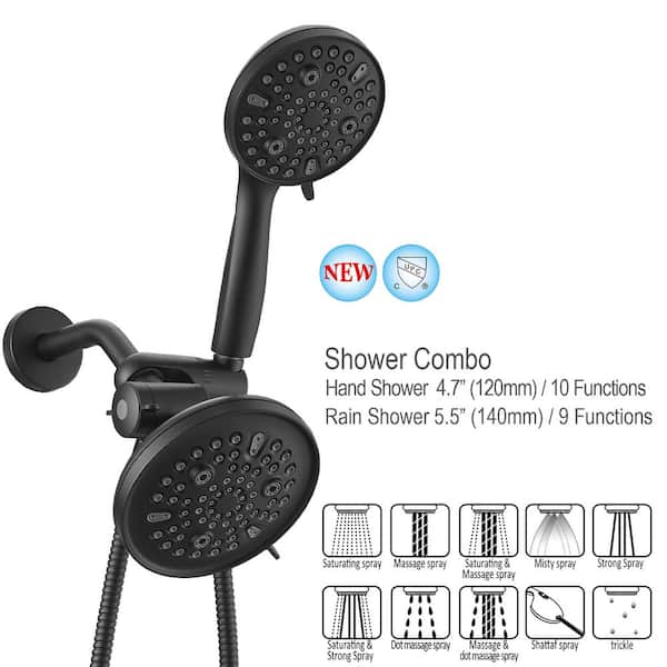 8-Spray Wall Mount Handheld Shower Head Shower Faucet 1.8 GPM Combo Dual 2 in 1 in Matte Black