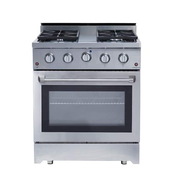 30 in. 4-Burner Gas Range in Stainless Steel with Convection Oven
