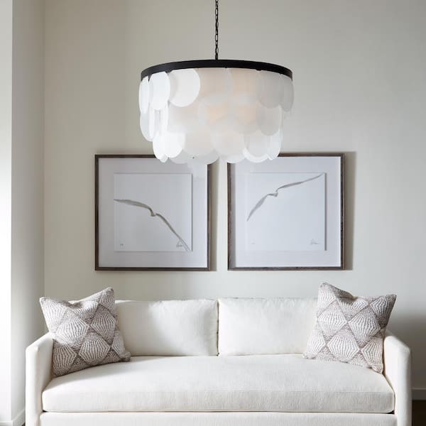 Mellita 8-Light Midnight Black Pendant with Satin Etched Glass Shade