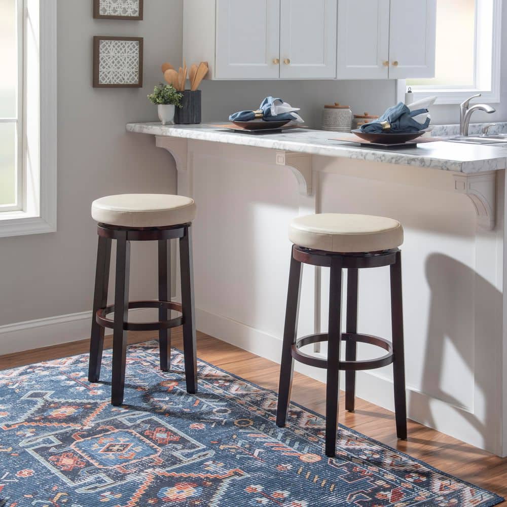Maya Transitional Swivel Backless Barstool in Brown Faux Leather