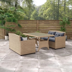 Valo Natural 3-Piece Wicker Outdoor Dining Set with Gray Cushions