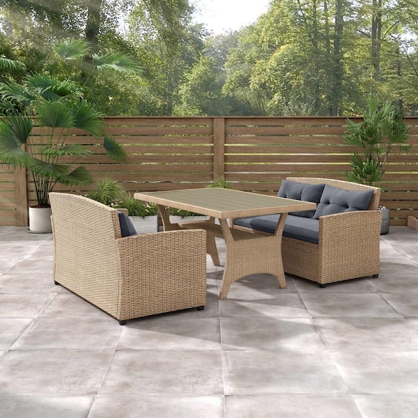 MUSE & LOUNGE Valo Natural 3-Piece Wicker Outdoor Dining Set with Gray Cushions