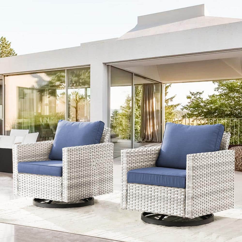 U-Weave Metal and Light Beige Wicker Outdoor Rocking Chair Swivel Chairs with Olefin Navy Blue Cushions (2-Pack) price history on PriceWatchPro