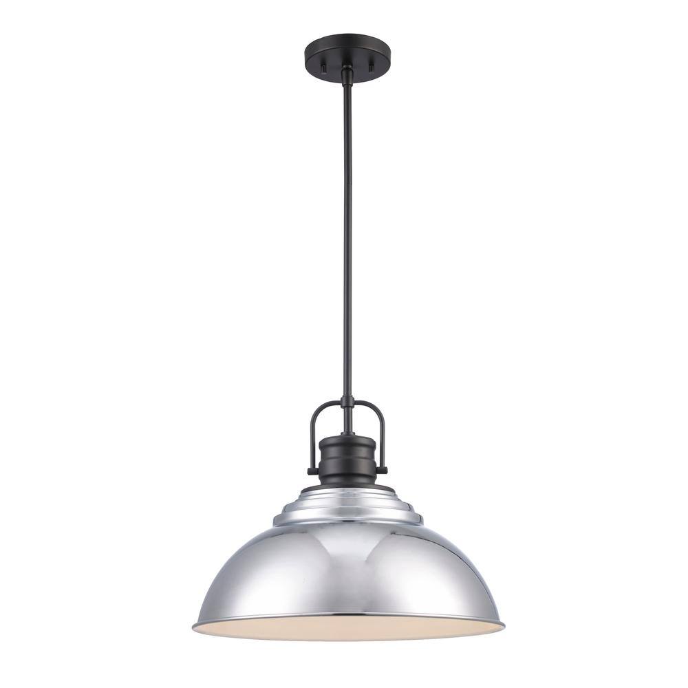 Home Decorators Collection Shelston 16 in. 1-Light Chrome Farmhouse Hanging Kitchen Pendant Light with Metal Shade