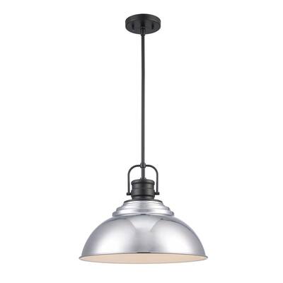 Shelston 16 in. 1-Light Chrome Pendant with Metal Shade