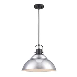 Shelston 16 in. 1-Light Chrome and Black Farmhouse Pendant Light Fixture with Metal Shade