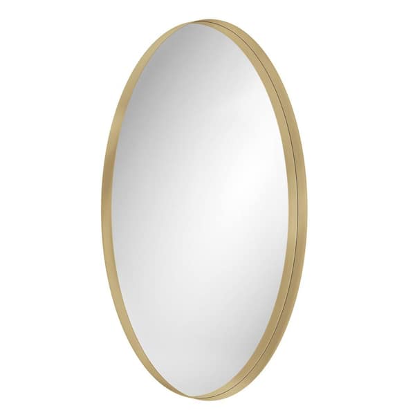 HwoamneT 24 in. W x 36 in. H Oval Metal Framed Wall Bathroom Vanity Mirror Contemporary Mirror in Gold