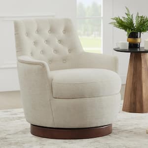 Talos White Fabric Tufted Swivel Accent Chair
