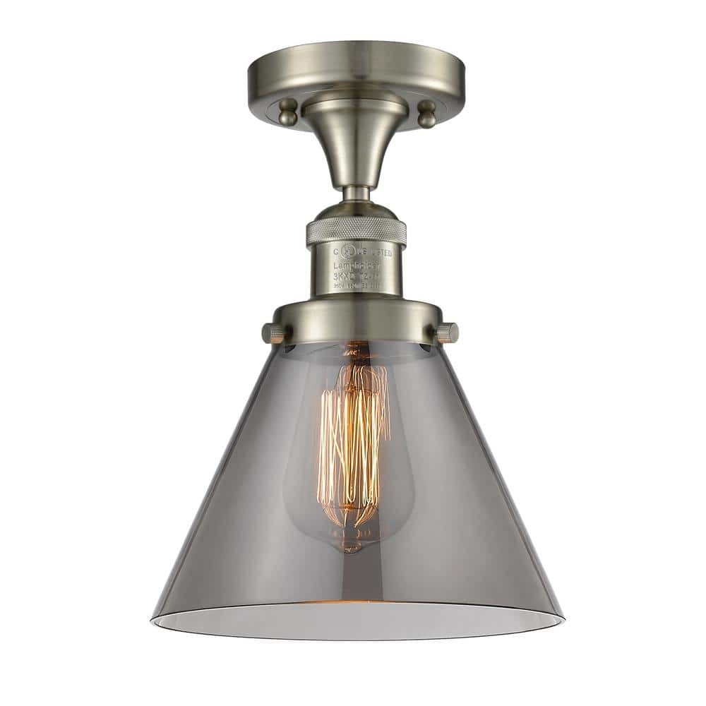 Innovations Cone 7.75 in. 1-Light Brushed Satin Nickel Semi-Flush Mount ...