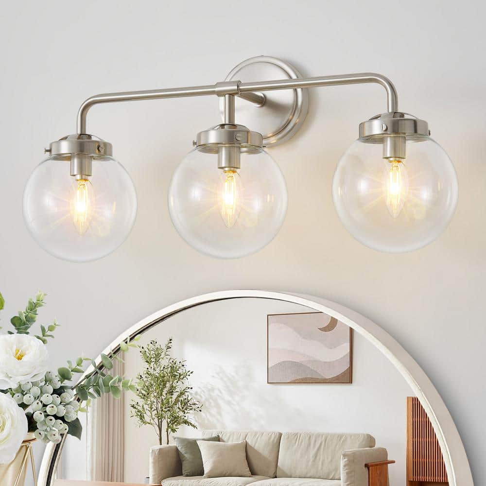 Modern 22.44 in. 3-Light Nickel Bathroom Vanity Light with Clear Glass Shades, Suitable Bathrooms, Powder Rooms, etc. price history on PriceWatchPro