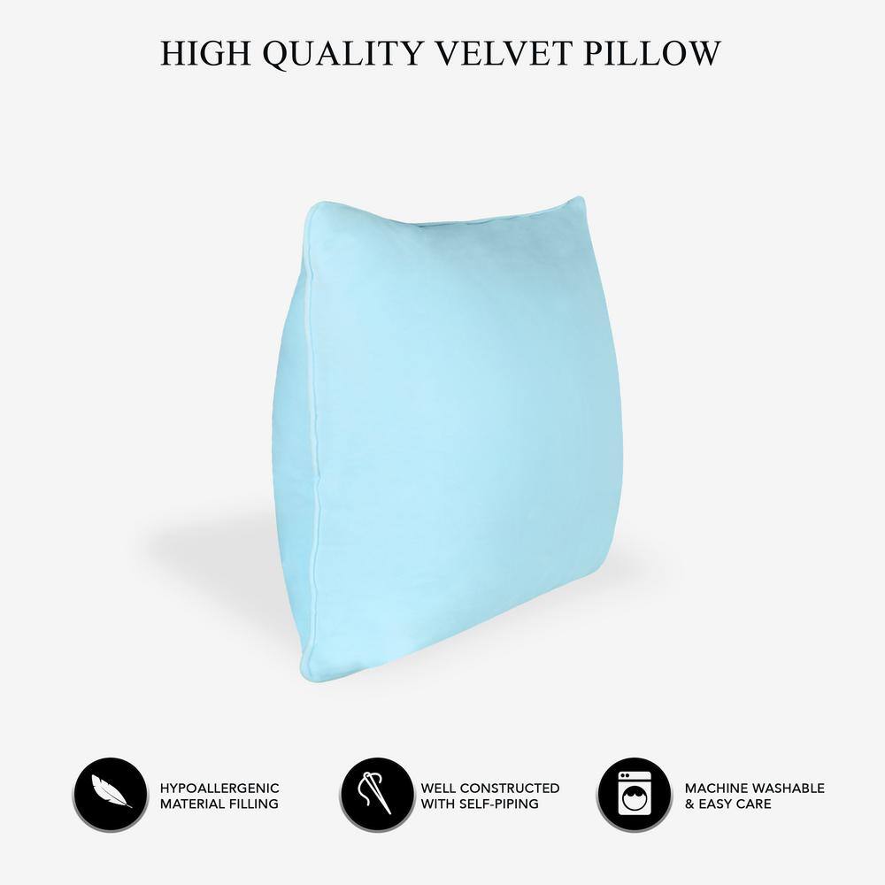 Light Blue Velvet 18" Square Throw Pillow with Hypoallergenic Fill