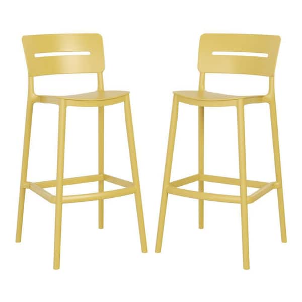 Frond and Form Modern Outdoor Patio Poly Plastic Stackable 29.5 in. Bar Stool (Set of 2), Yellow