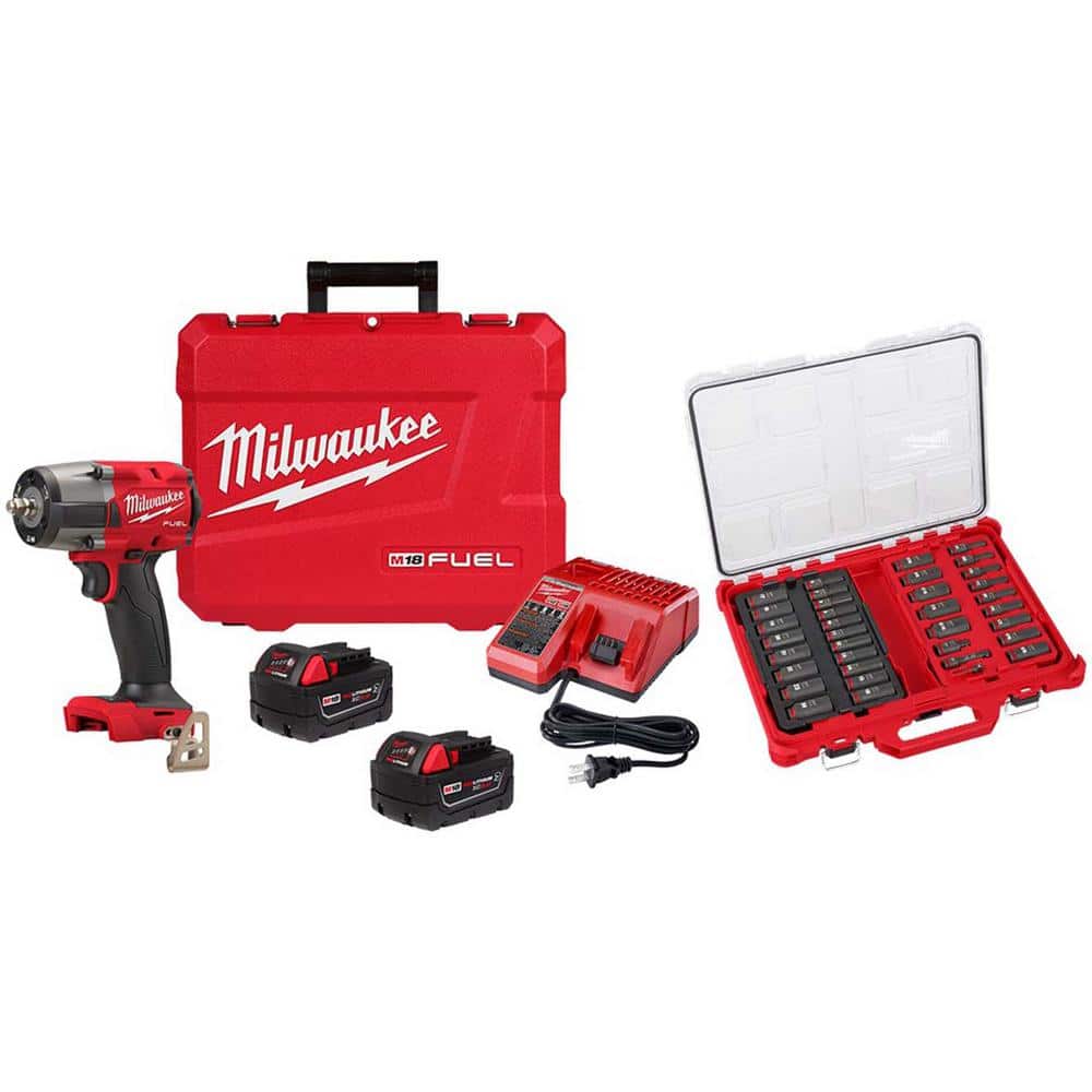 Milwaukee M18 FUEL 18V Lithium-Ion Brushless Cordless 3/8 in. Mid-Torque  Impact Wrench FR Kit w/ PO Metric/SAE Socket Set 36-Piece  2960-22R-49-66-6805 The Home Depot