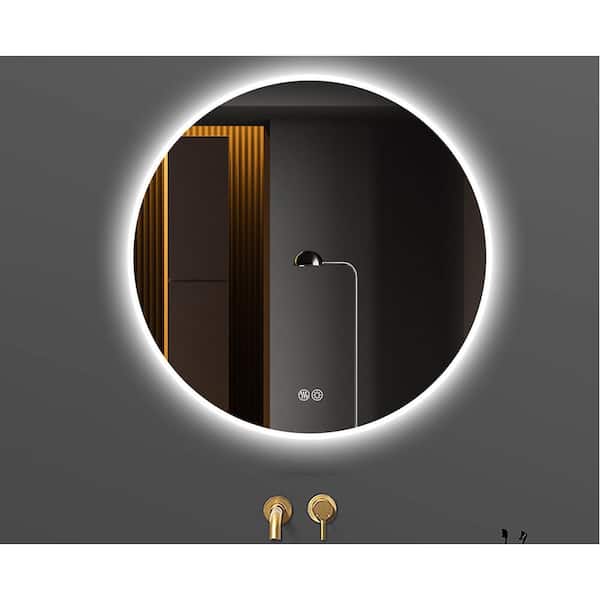 ANGELES HOME 32 in. x 32 in. Round Frameless Wall Bathroom Vanity Mirror LED Light Anti-Fog Dimmable Tempered Glass Backlit