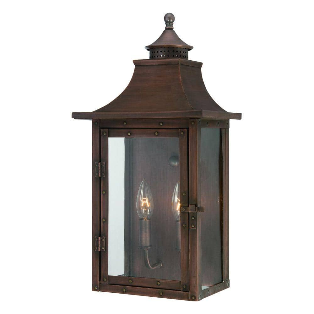 Copper Patina 20" Solid Copper Outdoor Wall Lantern with Clear Glass