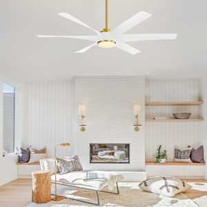 Hector II 65 in. Integrated LED Indoor White-Blade Gold Ceiling Fan with Light and Remote Control Included
