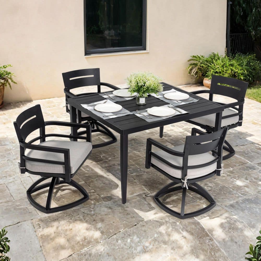 5-Piece Aluminum Patio Outdoor Dining Set with 4 Swivel Rockers, Sunbrella Cushions, and Square Table price history on PriceWatchPro