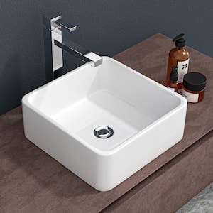 15 in. Ceramic Vessel Square Bathroom Sink in White
