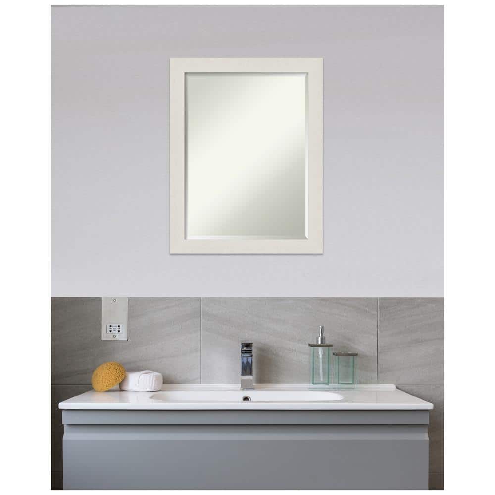 Rustic Plank White Narrow 27.5" x 21.5" Beveled Bathroom Vanity Mirror