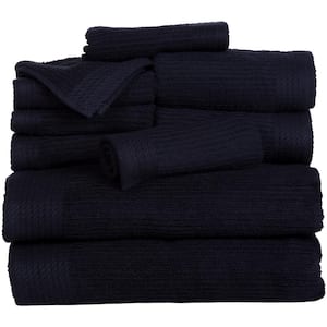 10-Piece Black Ribbed 100% Cotton Bath Towel Set