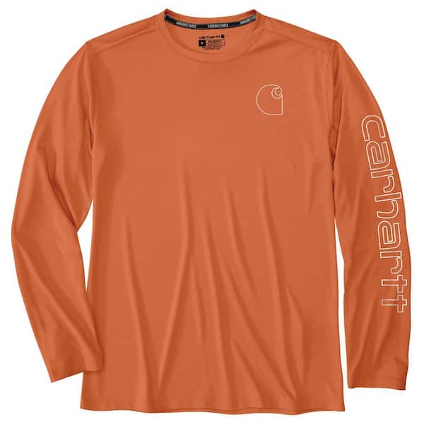Carhartt Men's Medium Sedona Orange Polyester Force Sun Defender Lightweight Long-Sleeve Logo Graphic T-Shirt