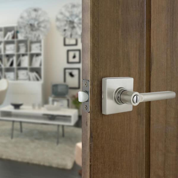 Tonebridge Satin Nickel Bed/Bath Door Lever with Square Rose 10-Pack