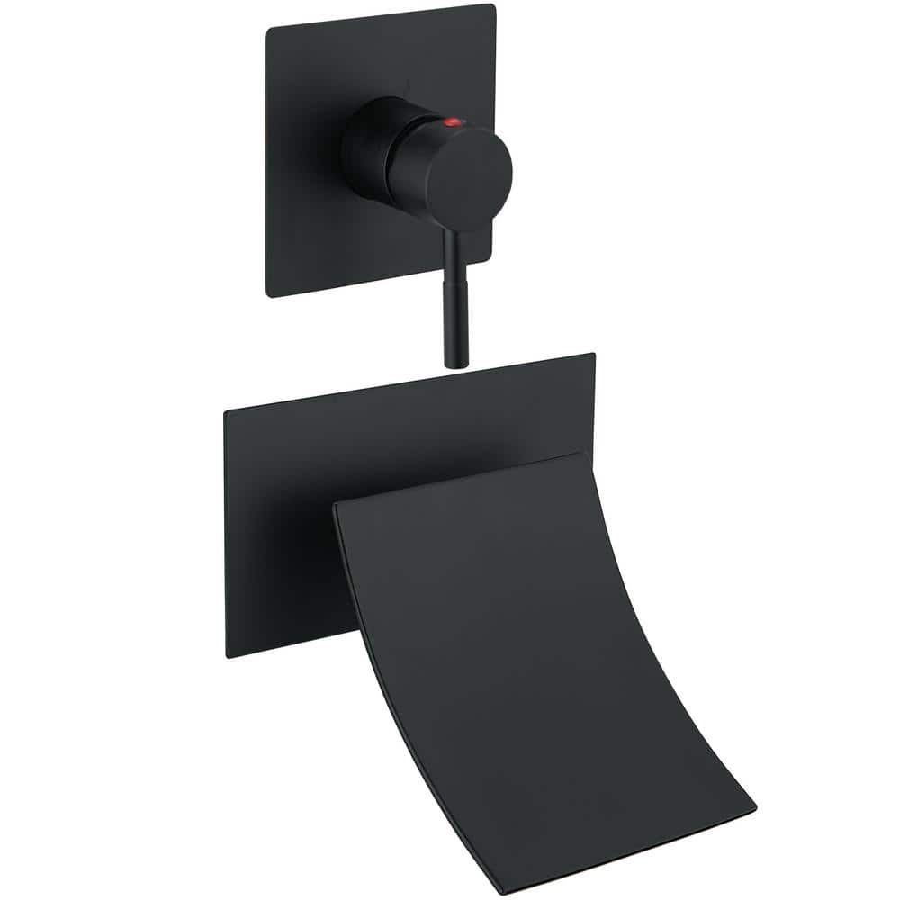 Matte Black Wall-Mount Waterfall Bathtub Faucet with Lever Handle