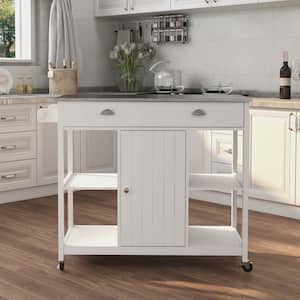 39.37 in. W White Wood Kitchen Island with Door and Drawers