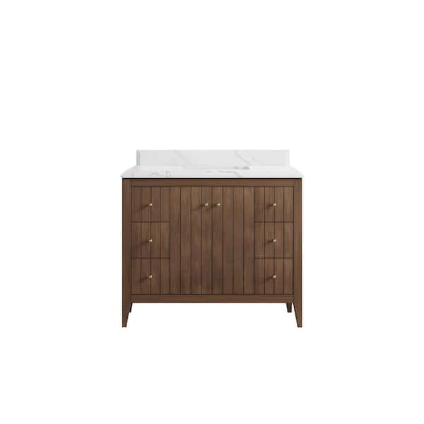Willow Collections Atlanta Teak 42 in. Single Sink Freestanding Dark Natural Bath Vanity with Calacatta Laza Qt. Top Unassembled