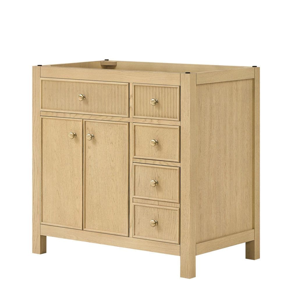 Rian 35 in. Freestanding Bath Vanity Cabinet without Top in Scandinavian Oak with Satin Bronze Trim