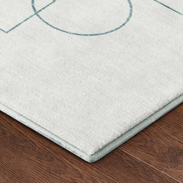Mayfield Premium Machine Washable Abstract AMF2500 Ivory 8 ft. x 8 ft. Round Rug