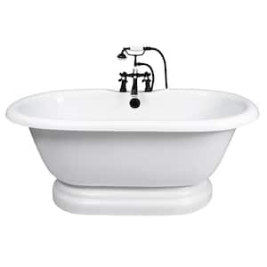 60 in. AcraStone Acrylic Double Pedestal Flatbottom Non-Whirlpool Bathtub and Faucet in Old Bronze