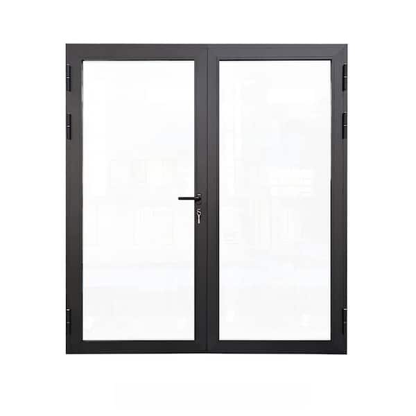 72 in. x 80 in. Matte Black Left Hand/Outswing Aluminum French Patio Door with Tempered Low-E Glass and Lockset