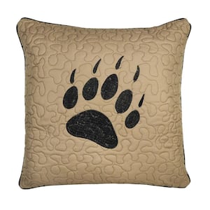 Bear Walk Plaid Beige, Black Polyester 18 in. x 18 in. Square Throw Pillow